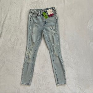 SO Juniors 1/25 Vintage Vibe High Rise Ankle Skinny Jeans Light Wash Distressed